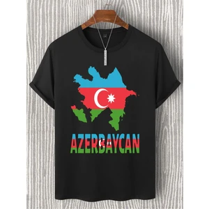 Azerbaycan Tişörtü, Pamuklu Unisex Tişört. "azerbaycan" Yazılı Azerbaycan Bayraklı Yumuşak Tişört