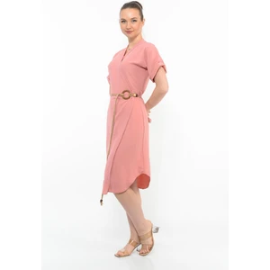 Kadın Kemer Detaylı Aerobin Elbise Pudra