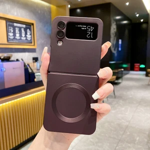 For Samsung Galaxy Z Flip 4 Metalik Boya Manyetik Emiş Cep Telefonu Kılıfları (Yurt Dışından)