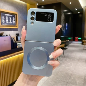 For Samsung Galaxy Z Flip 3 Metalik Boya Manyetik Emiş Cep Telefonu Kılıfları (Yurt Dışından)