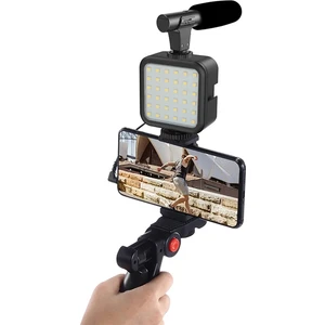Profesyonel Vlogging Seti Video Kiti Tripod Mikrofon LED Işık Telefon Tutucu Kumandalı Selfie Vlog Tiktok Youtube