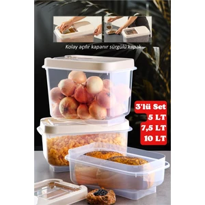 Nandy Home Multibox 3'lü Set Kolay Kayar Kapaklı Çok Amaçlı Erzak, Bakliyat Vs. Saklama Kabı