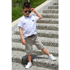 Mnk Baby & Kids Keten Gömlek Dokuma Pantolon Kemerli Erkek Çocuk Takım  MNK4306