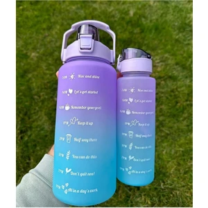 The Gaze The Bottle Motivasyonel 2li Pipetli Stickerli Su Matarası Su Şişesi Suluk 2LT+900ML Yavrulu Tritan Su Şişesi Suluk Motivasyonset-2