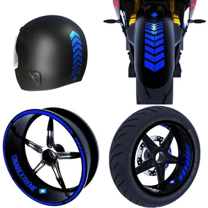 Çınar Extreme Moto Rider 4'lü Sticker Seti Reflektif Mavi Iç Dış Jant Şeridi Kask ve Çamurluk Çınar Extreme