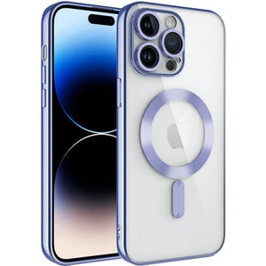 iPhone 14 Pro Max Kılıf Kenarları Renkli ve Magsafe Halkalı Şık Auraq Premium Silikon Şeffaf