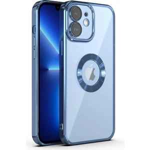 iPhone 12 Kılıf 5d Kamera ve Lens Korumalı Plating Logo Cut Arkası Şeffaf Silikon Flay Case
