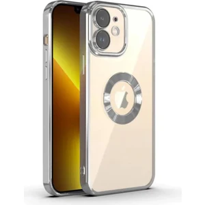 iPhone 12 Kılıf 5d Kamera ve Lens Korumalı Plating Logo Cut Arkası Şeffaf Silikon Flay Case
