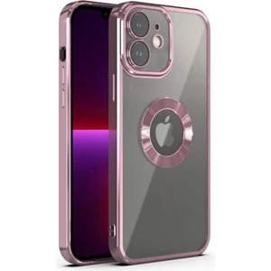 iPhone 12 Kılıf 5d Kamera ve Lens Korumalı Plating Logo Cut Arkası Şeffaf Silikon Flay Case