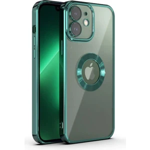 iPhone 12 Kılıf 5d Kamera ve Lens Korumalı Plating Logo Cut Arkası Şeffaf Silikon Flay Case