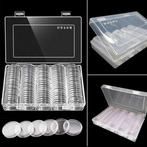 Lüx Madeni Para Saklama Kutusu ve 100 Adet Kapsül Bozuk Para Kapaması Seti 27 mm