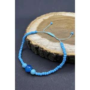 Turkuaz Mavi Akik doğaltaşlı Halhal El Yapımı Özel Tasarım Doğal Taş Halhal