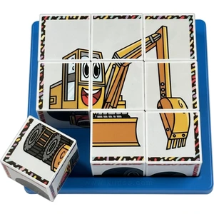 Çalışkan Araçlar 3D Küp Puzzle - (9 Küp 6 Yapboz) - Kepçe/itfaiye/traktör/vinç/kamyon/forklift