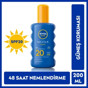 NIVEA Sun SPF20 Güneş Koruyucu & 48 Nemlendirici Güneş Kremi 200 ml Sprey;Anında UVA/UVB Koruması