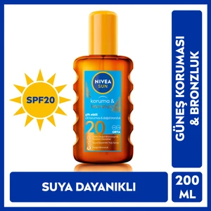 NIVEA Sun SPF20 Koruma & Bronzluk Güneş Yağı 200 ml Sprey,Anında UVA/UVB Koruması