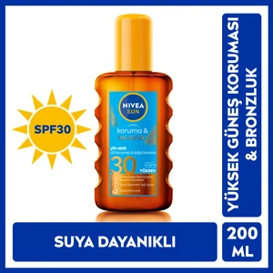 NIVEA Sun SPF30 Koruma & Bronzluk Güneş Yağı 200 ml Sprey,Yüksek Güneş Koruması