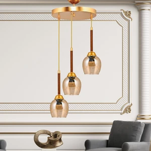 Üçlü Tepsili Sarkıt Avize Ceviz Bal Camlı