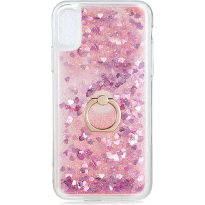 Apple iPhone x Kılıf Sıvılı Simli Yüzüklü Kapak