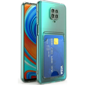 Xiaomi Redmi Note 9s ile Uyumlu  Kartlıklı Kartvizitli Şeffaf Telefon Kılıfı