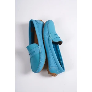 Hakiki Deri 202-M Oval Burunlu Kadın Mavi Babet & Loafer Ayakkabı