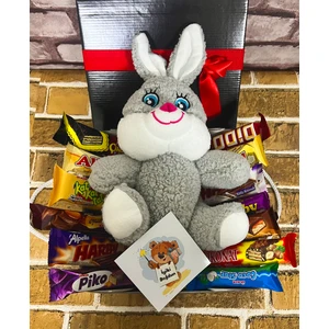 Peluş Tavşan ve Abur Cubur Dolu Doğum Günü Hediyesi