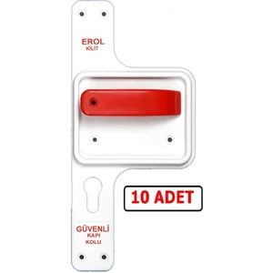 Erol Kilit Güvenli ve Kırılmaz Bariyerli Kapı Kolu Beyaz Ayna-Kırmızı Kol 10 Takım