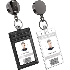 1set Ağır Hizmet Tipi Metal Genişletilebilir Rozet Tutucu Kaydırma Su Geçirmez Dikey Şeffaf Kimlik Kartı Tutucu Ve Pu Deri Rozet Tutucu (1 Siyah 1 Şeffaf) (Yurt Dışından)