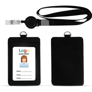 2 Parçalı Set Kimlik Kartı Tutucu Çift Taraflı Pu Deri 1 Kimlik Kartı Penceresi Ve 1 Kart Yuvası (Siyah Dikey) (Yurt Dışından)