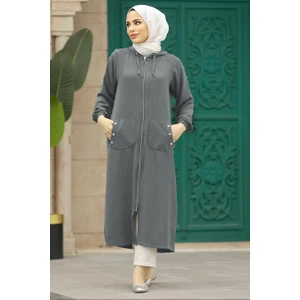 Neva Style - Kapşonlu Gri Tesettür Kap 511GR