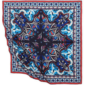 Bursa İpek Lacivert Türk Motifli Çintemani Karanfil Desen Ipeksi Eşarp