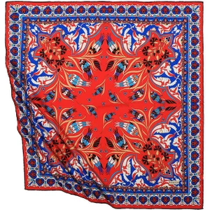 Bursa İpek Kırmızı Türk Motifli Çintemani Karanfil Desen Ipeksi Eşarp