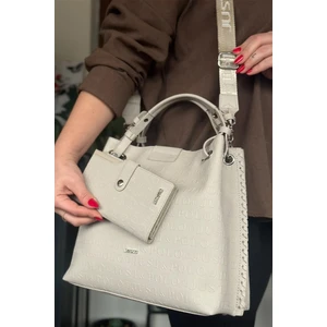 Just Polo Büyük Boy Salaş  Örgü Detaylı 4 Bölmeli Kadın Omuz Çantası  4031-LB