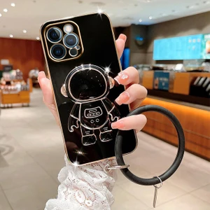 Xiaomi Redmi Note 9 Pro Uyumlu Kılıf Astronot Halkalı Gizli Standlı Silikon Tutuculu Katlanabilir Lazer Tpu