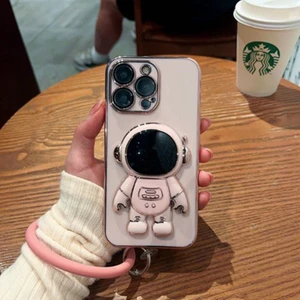 Apple iphone 14 Pro Max Uyumlu Kılıf Astronot Halkalı Gizli Standlı Silikon Tutuculu Katlanabilir Lazer Tpu