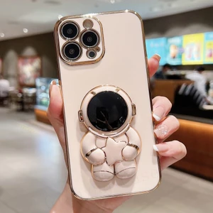 Xiaomi Redmi Note 10 Uyumlu Kılıf Astronot Gizli Standlı Silikon Tutuculu Katlanabilir Lazer Tpu