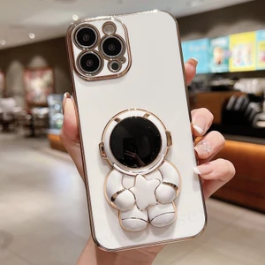 Oppo A54 CPH2239 Uyumlu Kılıf Astronot Gizli Standlı Silikon Tutuculu Katlanabilir Lazer Tpu