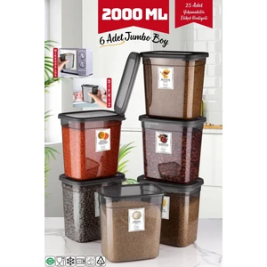 Nandy Home 6 Adet Jumbo Boy Dikdörtgen Saklama Kabı 2000 ml Antrasit