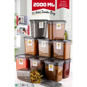 Nandy Home 12 Adet Jumbo Boy Dikdörtgen Saklama Kabı 2000 ml Antrasit