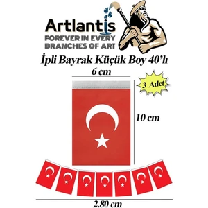 Ipli Bayrak Küçük Boy 40'lı 6X10CM 3 Paket Türk Bayrağı Kağıt Ipli Sıralı Ayyıldız Bayrak Sınıf Süsü Okul Bayram