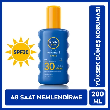 NIVEA Sun SPF30 Güneş Koruyucu Sprey 200 ml Hassas Ciltler İçin 48 Saat Nemlendirici