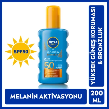 NIVEA Sun SPF50 Güneş Koruyucu & Bronzluk Güneş Kremi 200 ml Sprey,Çok Yüksek Güneş