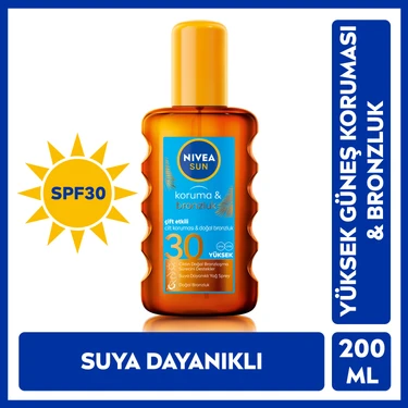 NIVEA Sun SPF30 Koruma & Bronzluk Güneş Yağı 200 ml Sprey,Yüksek Güneş