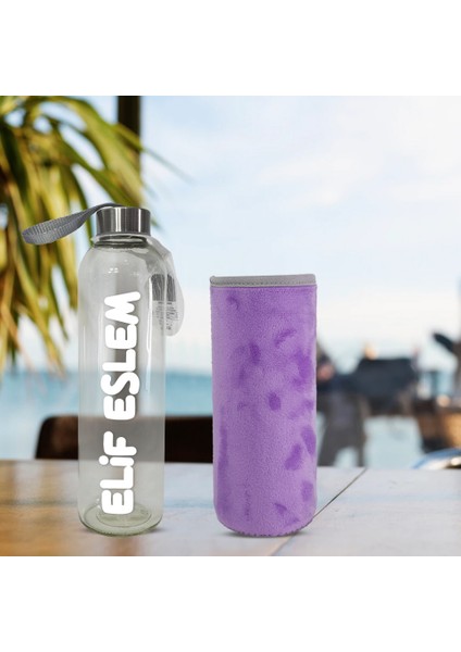 Kişiye Özel Peluş Kılıflı Cam MATARA 750 ML
