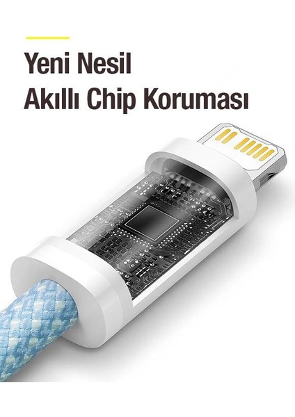 1 Metre 2.4A Ultra Hızlı iPhone Lightning Şarj ve Data Kablosu, Kopmaz Halat Kablo, 3x Hızlı