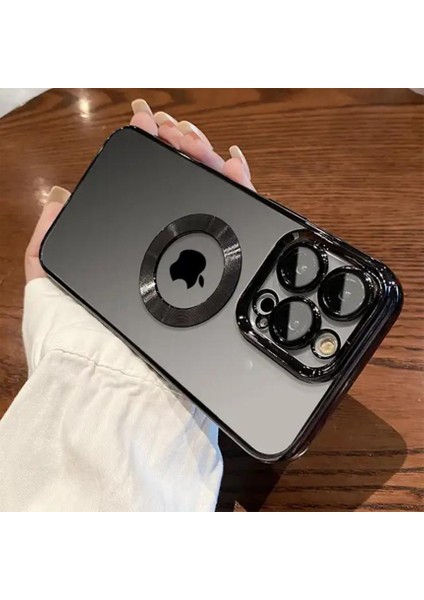 iPhone 14 Pro Max Kılıf 5d Kamera Lens Korumalı Logo Gösteren Kenarları Renkli Arkası Şeffaf Silikon