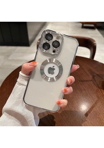 iPhone 13 Pro Max Kılıf 5d Kamera Lens Korumalı Logo Gösteren Kenarları Renkli Arkası Şeffaf Silikon