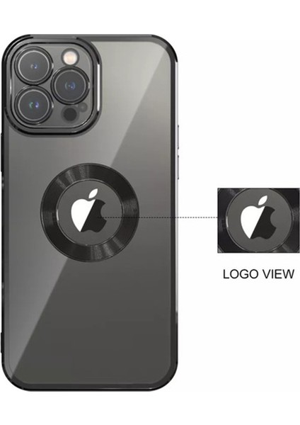 iPhone 13 Pro Max Kılıf 5d Kamera Lens Korumalı Logo Gösteren Kenarları Renkli Arkası Şeffaf Silikon