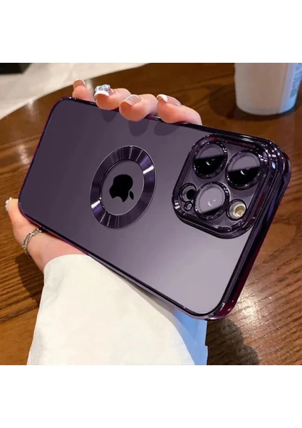 iPhone 13 Pro Max Kılıf 5d Kamera Lens Korumalı Logo Gösteren Kenarları Renkli Arkası Şeffaf Silikon