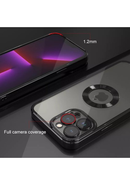 iPhone 13 Pro Max Kılıf 5d Kamera Lens Korumalı Logo Gösteren Kenarları Renkli Arkası Şeffaf Silikon