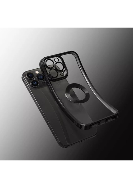 iPhone 13 Pro Max Kılıf 5d Kamera Lens Korumalı Logo Gösteren Kenarları Renkli Arkası Şeffaf Silikon